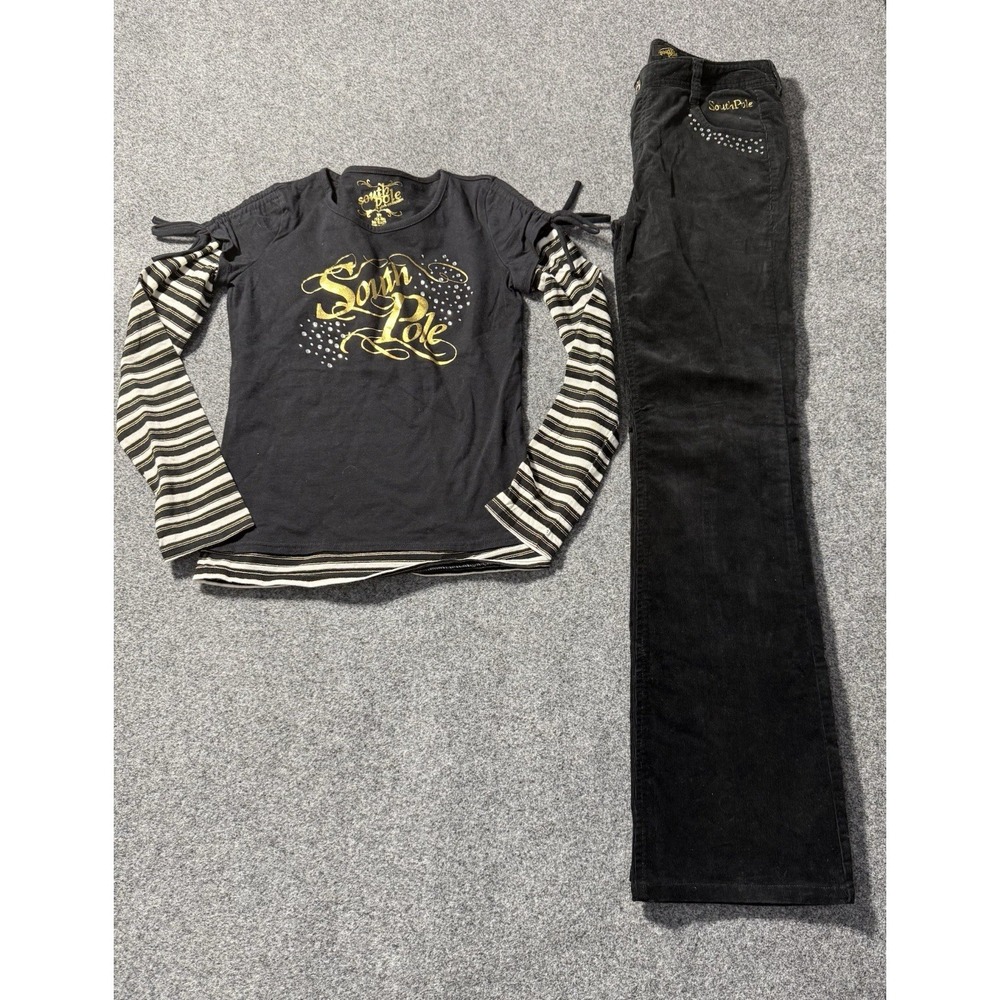 VTG Y2K Southpole Girls 2 Piece Outfit Corduroy Flare Pants Longsleeve Shirt XL